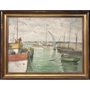 René Bezaud (1909-1969), Leaving The Port, Framed Seascape From The 1930s