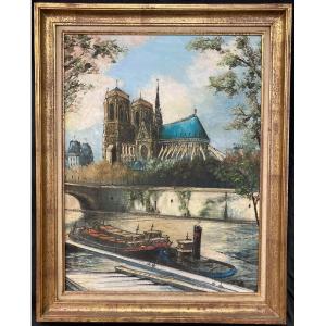 French School, 20th Century, Notre-dame-de-paris, Oil On Canvas