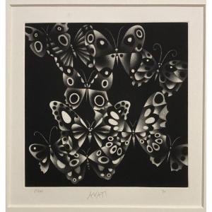 Mario Avati (1921-2009), Butterflies, Mezzotint, 1970