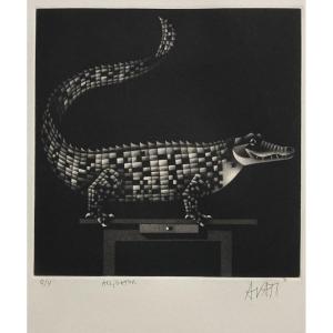 Mario Avati (1921-2009), Alligator, Mezzotint, 1970