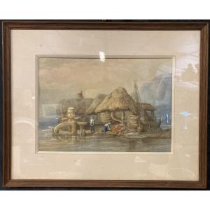 Eugène Bourgeois (1855-1909), The Capstan, Framed Watercolor, Late 19th Century
