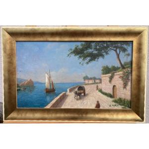 20th Century French School, Mediterranean Seaside, Oil On Panel Signed