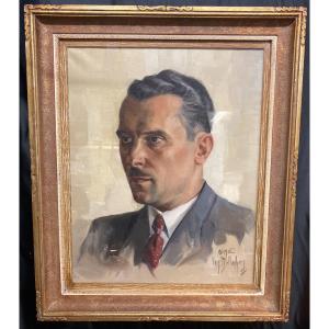 Aimé Van Belleghem (1922-1996), Portrait Of René Brondel, Framed Oil On Canvas