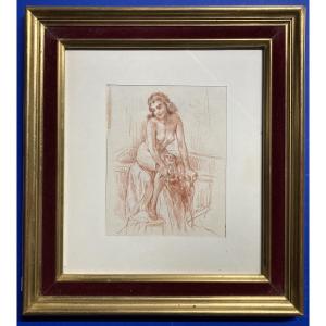 Yves Diey (1892-1984), Female Nude - Portrait De Louise, Sanguine And Black Pencil Drawing