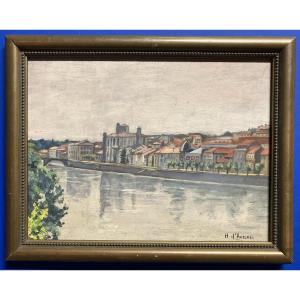 Henry d'Avesnes (1907-1999), Landscape By The Water, Oil On Framed Panel