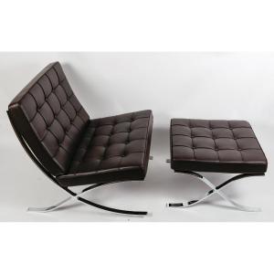 Barcelona Style Chair With Ottoman – Made In Italy, Iconic Modern Design, Perfect Condition