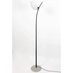 Rare Vintage Floor Lamp In Forged Iron And Opaline, Sculptural Italian Design From The 1960s