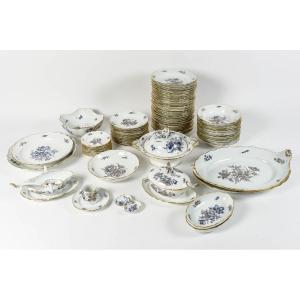 Meissen Porcelain Dinner Set - Blue And Gold Floral Design - 75 Pieces - Circa 1880