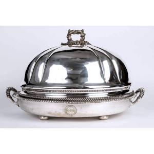 Silver-plated Hot Water Serving Dish With Fluted Dome – Daniel & Arter, 20th Century