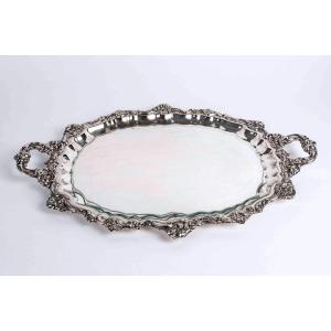 Vintage Silver Plated Alpaca Metal Tray – 19th Century, Decoration And Service (60x41 Cm)