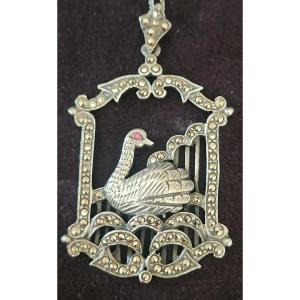 Silver Pendant Figuring A Swan Circa 1920
