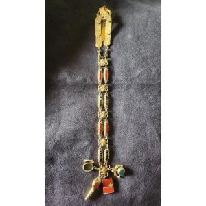 Chatelaine In Agate And Pompone 19th Century