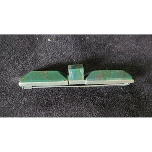 Modernist Silver And Bloodstone Brooch 1930