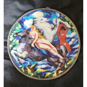 Allegory Enameled Copper Silver Frame Jean Serriere 