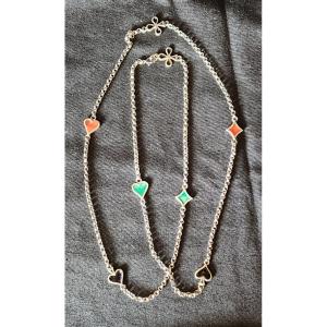 Silver And Enamel Poker Player Necklace 
