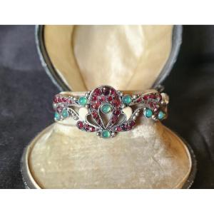 19th Century Silver, Garnet, Chrysoprase And Enamel Bracelet 