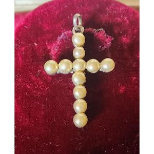 19th Century Silver And Pearl Cross 