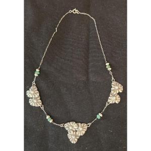 Art Nouveau Flower Silver Necklace