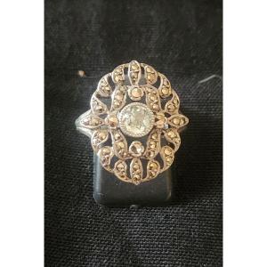19th Century Silver Marcasite And White Stone Ring 