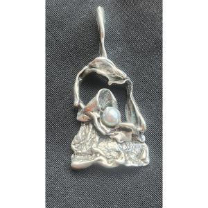 Scandinavian Silver And Pearl Sculpture Pendant