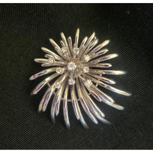 White Gold "anemone" Brooch Set With Diamonds Circa 1960