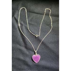 19th Century Silver Enamel Heart Sentimental Necklace 