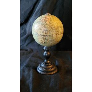 Small Terrestrial Globe On Blackened Wood, Early 20th Century 