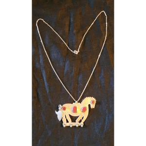Silver Horse And Carnelian Necklace 