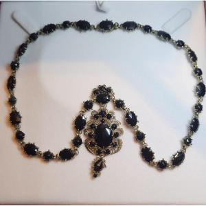 Sentimental Silver And Jet Necklace, 19th Century