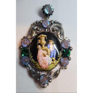 Miniature Enameled Pendant With Sapphire, 19th Century 
