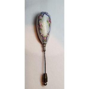 Enamelled Silver And Mother-of-pearl Jabot Pin