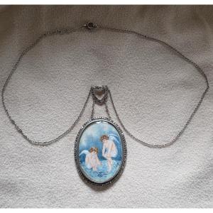 Sentimental Silver And Miniature Necklace, Circa 1900