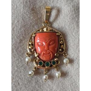 Gold Pendant With An Asian Face 