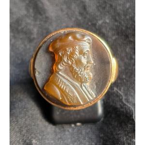 Agate Cameo Ring With A Philosopher's Portrait 