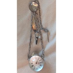 Chatelaine And Her 19th-century Crystal And Silver Magnifying Watch