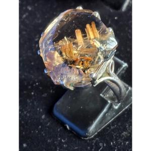 Silver And Rutilated Quartz Ring