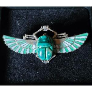 Silver And Ceramic Scarab Brooch, Circa 1900