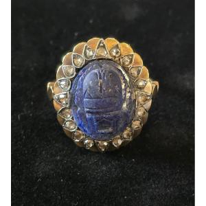 Scarab Ring In Lapis Lazuli, Diamonds And Gold, 19th Century