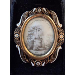 Sentimental Enamel Brooch On Copper With A 19th-century Motto