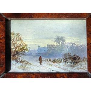 Miniature Snowy Landscape, Gouache, Late 19th Century