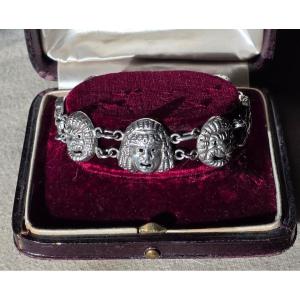 Silver Bracelet With A Theatrical Mask Design, Circa 1900