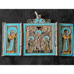 Miniature Icon Pendant In Silver Enamel