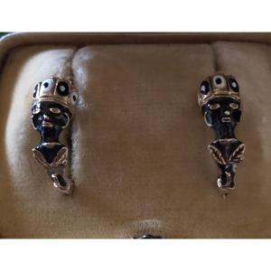 19th Century Gold Enamel Moorish Head Earring