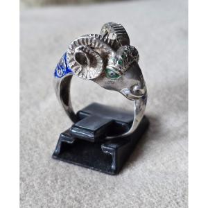 Silver And Enamel Ram Ring