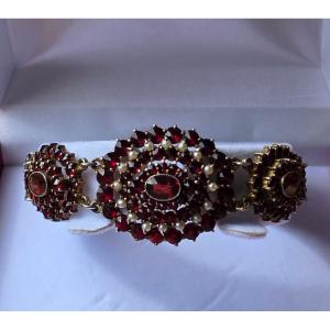 Vermeil Bracelet With Garnets And Pearls