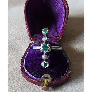 Silver Emerald And Diamond Ring Early 19th Century