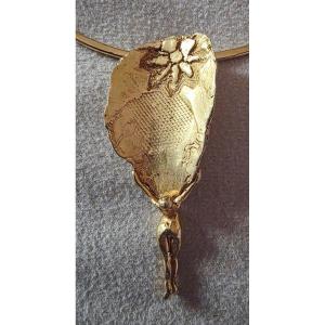 Necklace By Artist In Bronze Femme A La Palme Circa 1980