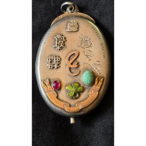 Sentimental Medallion In Silver, Gold And Stones 19th Century