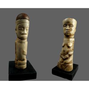 Pair Of Kongo Yombe Shaman Fetish In Bone Drc Republic Of Congo