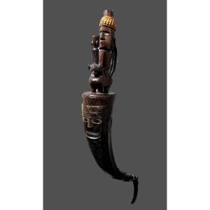 Carved Batak Horn With Its Wooden Stopper, Indonesia.